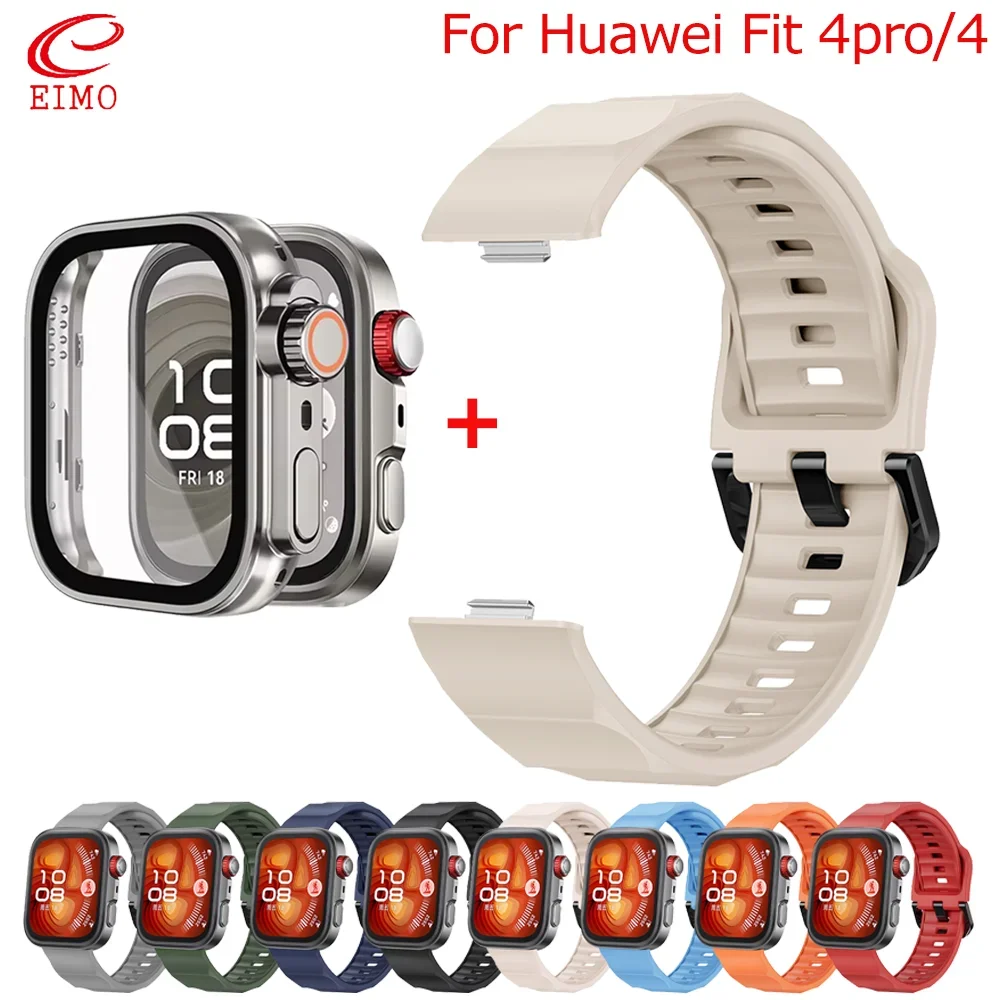 حافظة + حزام لساعة Huawei Watch Fit 4 Pro ملحقات حزام رياضية مريحة من السيليكون لساعة Huawei Watch fit 4