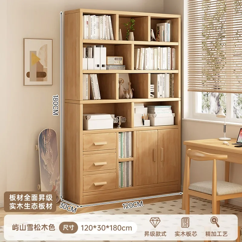 رف كتب وخزانة كتب طويلة، أرفف كتب خشبية مكونة من 6 طبقات مع أدراج أبواب الخزانة وأرفف الكتب الأرضية وخزائن تخزين المكاتب #5