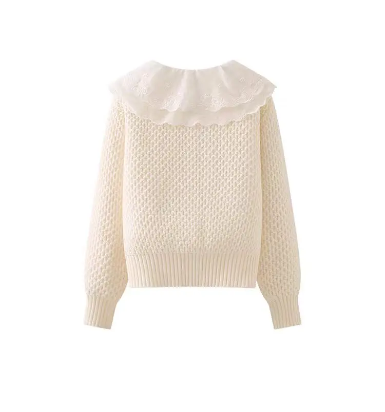 French Double Layer Doll Collar Knitted Cardigan Autumn Clothing Women's Single-breasted Long Sleeve Outer Sweater Jacket