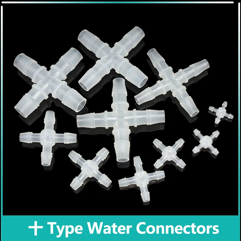 

5/10 шт. + 4-ходовой водяной соединитель из полипропилена, OD2.4 ~ 12,7 мм, сплиттер пищевого класса, трубка для шланга, переходник для орошения, коническая прозрачная головка