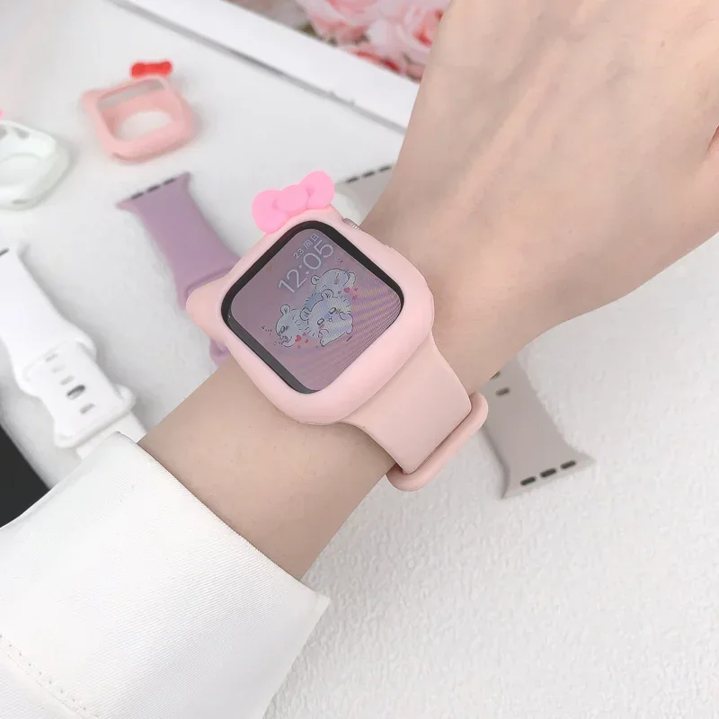 Candy Silicone Case+Strap For Apple Watch 44mm 40mm 45mm 41mm Silicone bracelet correa cover for iWatch series 8 9 7 6 SE 5 4 3