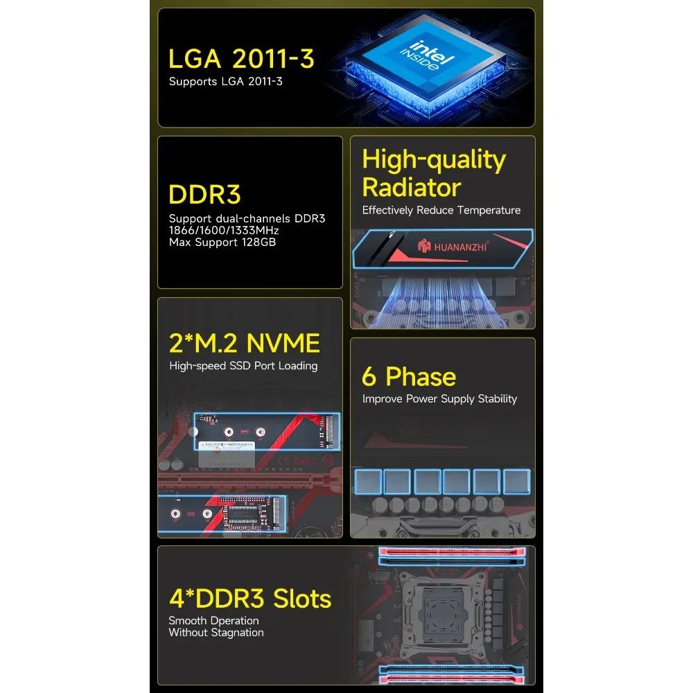 HUANANZHI X99 PD3 LGA 2011-3 Xeon اللوحة الأم لـ Intel Xeon E5 2696 2678 2676 2673 2666 V3 DDR3 الذاكرة دعم NVME M-ATX