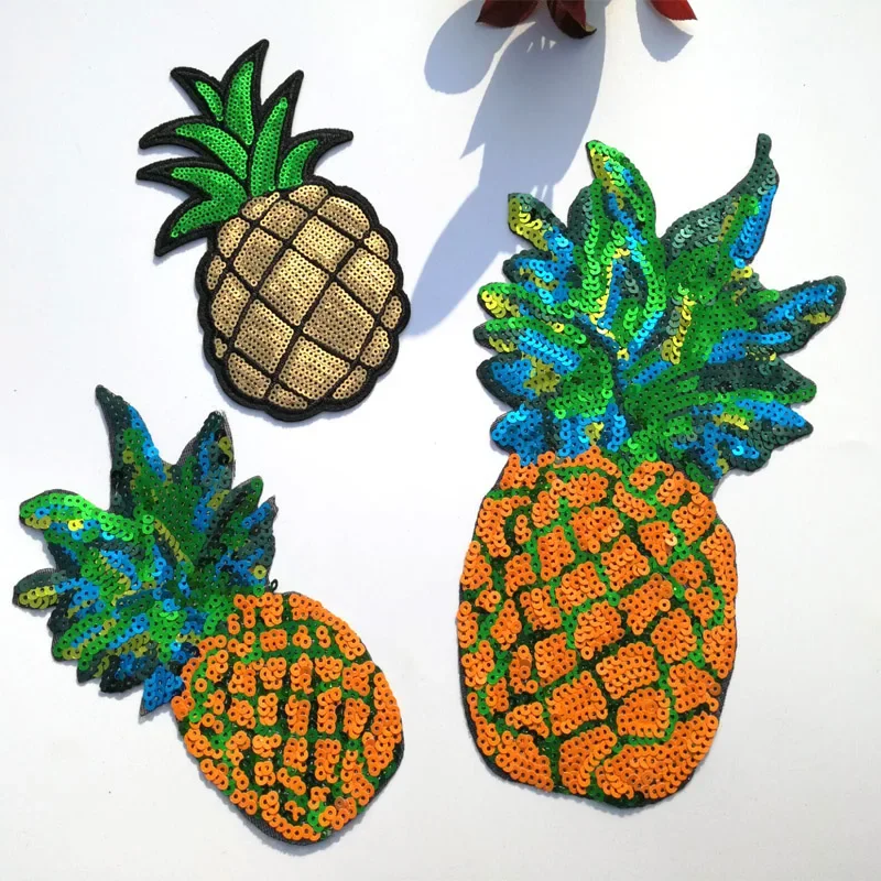 Embroidery Yellow Pineapple Sequins Patch of Iron on Clothing Large Fruit Applique Sew on DIY T Shirt Bag Embroidered Patches