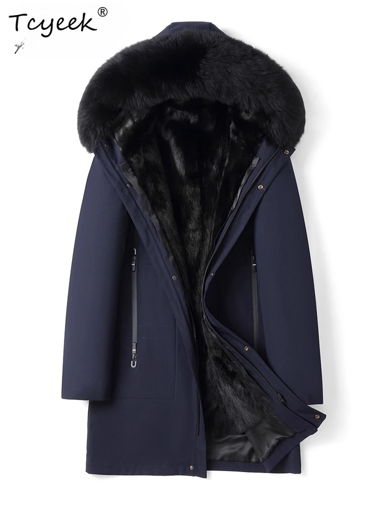 

Tcyeek пальто из натурального меха, мужская зимняя одежда, теплые пальто из натуральной цельной норки, мужская новая верхняя одежда, подкладка, съемный воротник из лисьего меха 2025 г.
