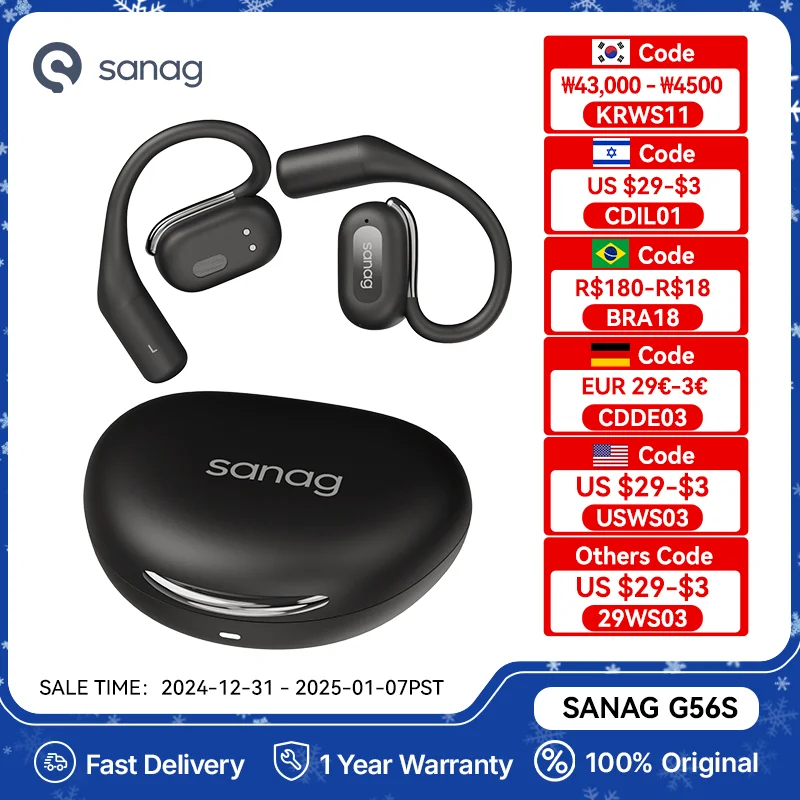 Sanag G56S Open Ear TWS Bluetooth Earphone OWS Wireless Headphones Deep Bass Ear Hook Headset IPX5 Warterproof Earbuds for Sport