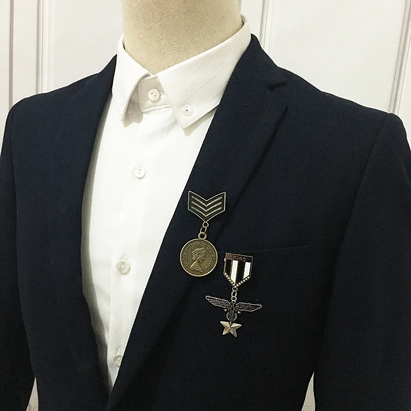 European and American Harajuku Navy British Chest Badge Retro Academy Style Men's and Women's Suit Metal Medal