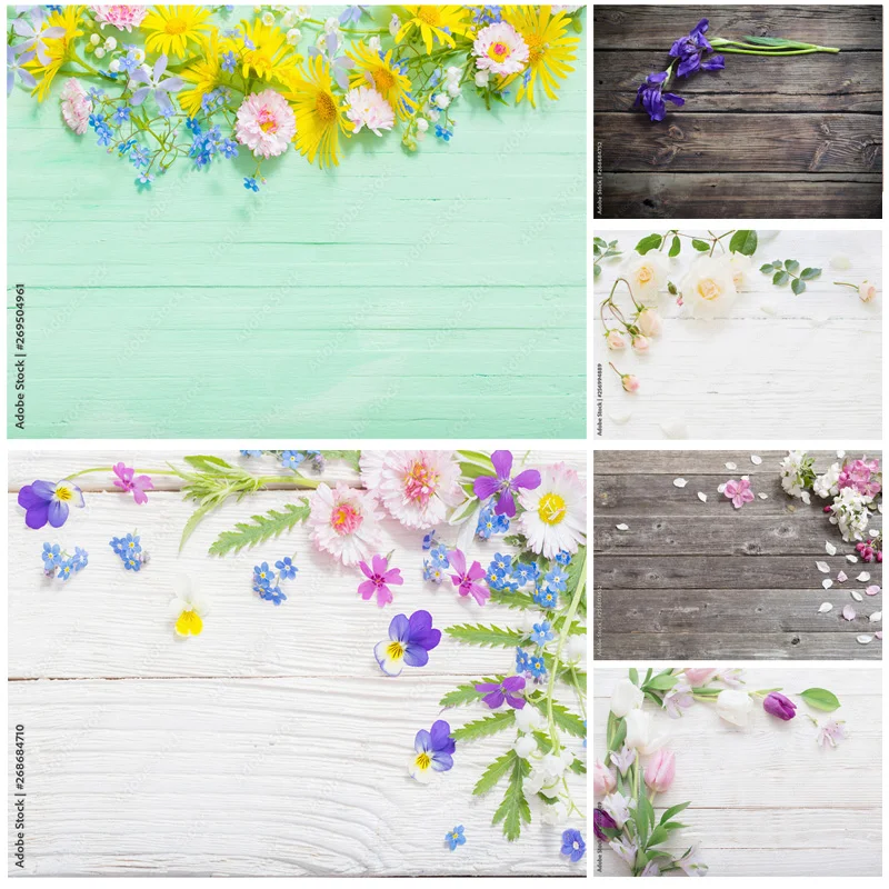 

Vinyl Custom Spring Photography Backdrops Props Flower Wood Planks Photo Studio Background 2216 PUO-06