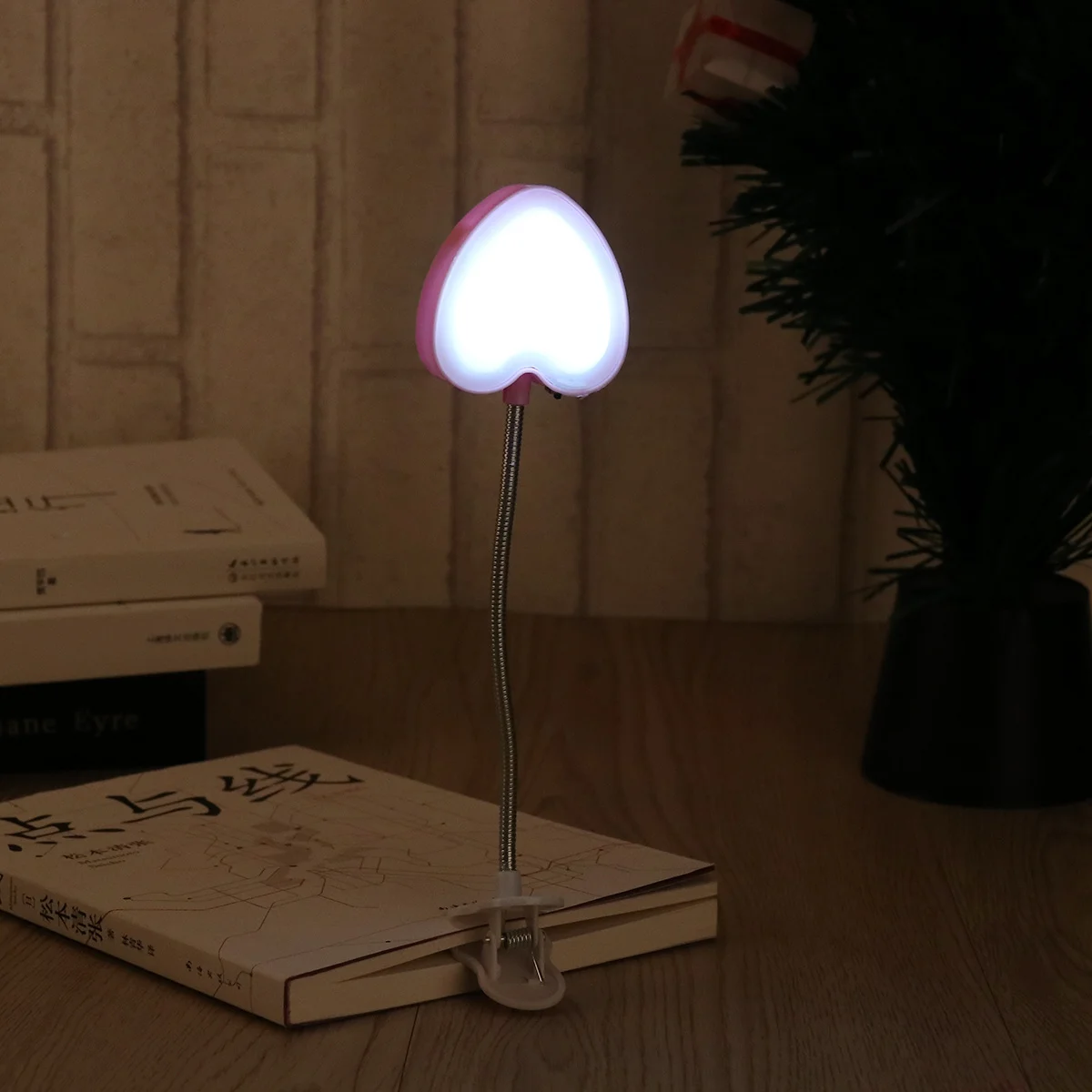 LED Desk Lamp with Clip Pink USB Powered Eye Protection Reading Light Adjustable Gooseneck Clamp for Bedside Bookshelf Study
