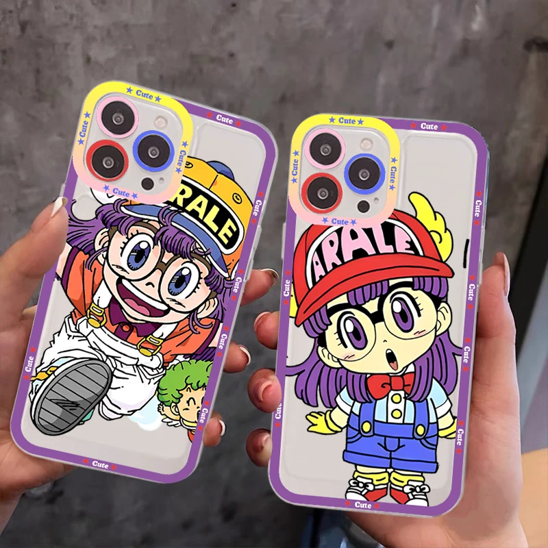 Etui na telefon iPhone 11 12 13 14 Mini Pro Max XR X XS TPU przezroczyste etui na 8 7 6 Plus SE 2020 Cartoon Dr Slump Arale