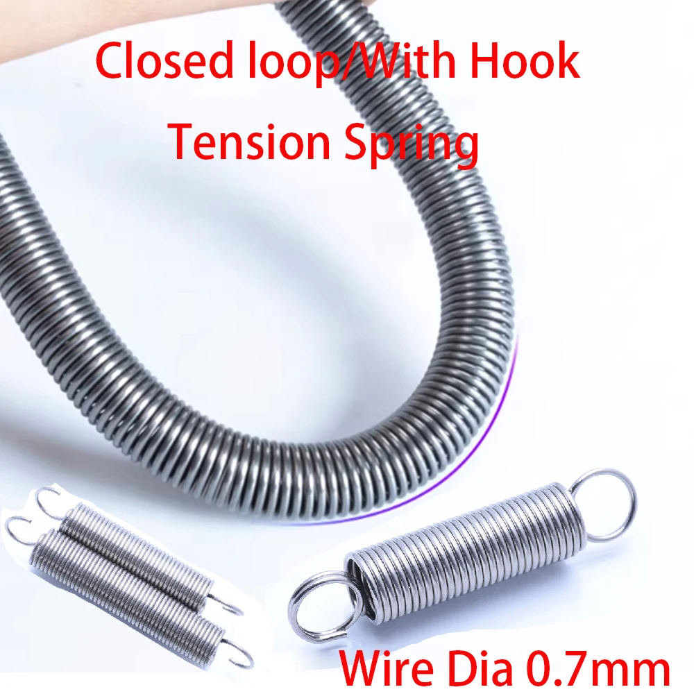 Wire Dia 0.7mm Tension Spring Closed loop/With Hook Outer Dia 5/6/7/8mm 304 Stainless Steel Extension Springs Length 20-200mm