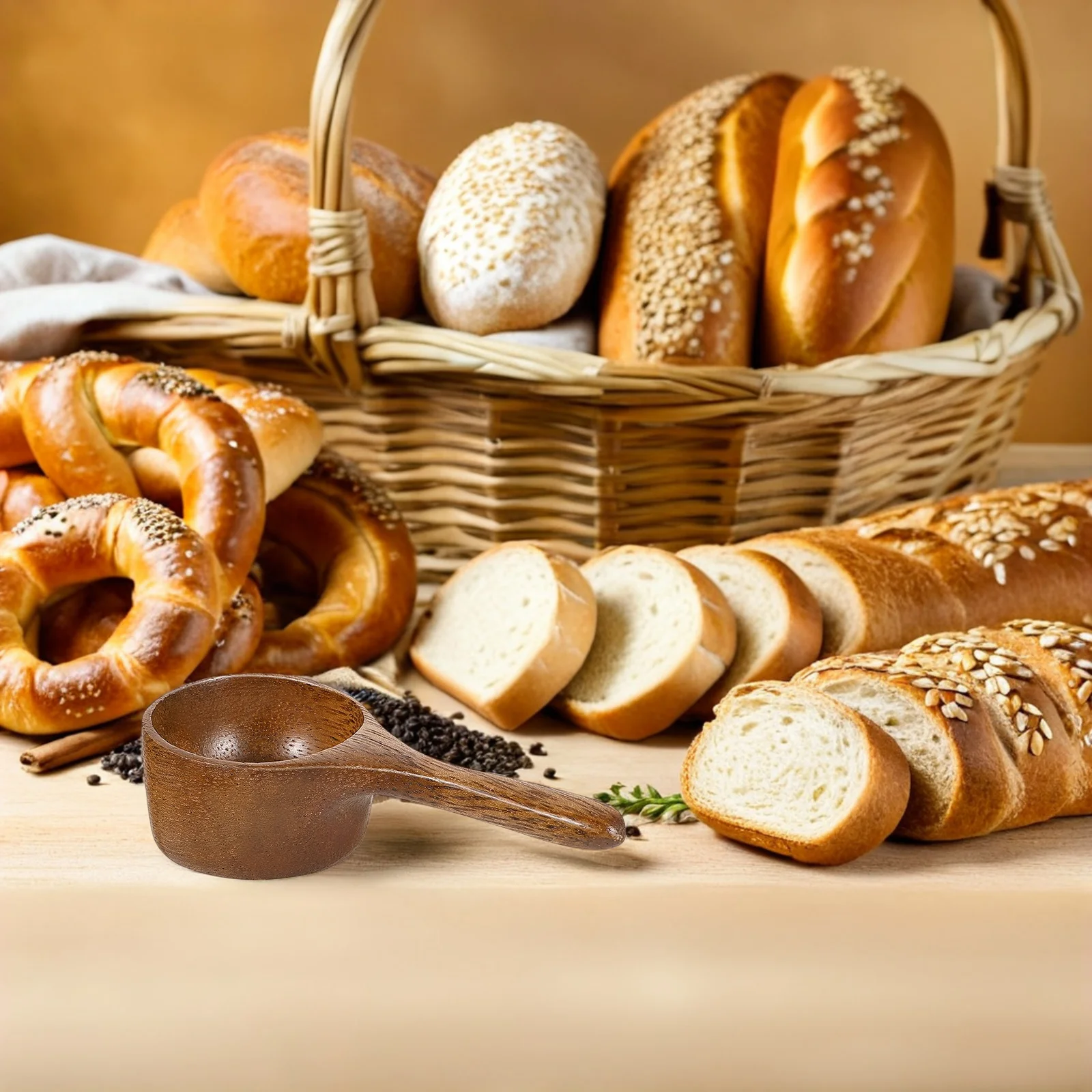 

Wooden Measuring Spoon Coffee Bean Scoop Easy Hold Kitchen Scoop for Coffee Powder Milk Powder Flour Baking Use