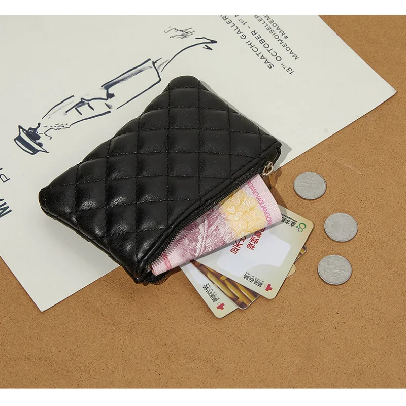 PU Soft Leather Diamond Grid Short Wallet Women Coin Purse Card Bag Zipper Coin Pouch Credit Card Holder ID Holder Mini Purse