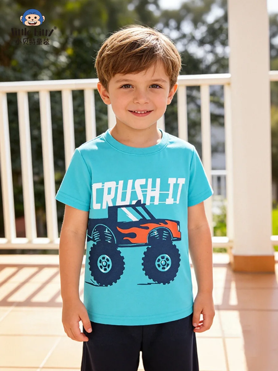 

Boys Summer Short-Sleeved T-Shirt Cartoon Car Print Crew Neck Top for Ages 3-8 Baby T-shirt