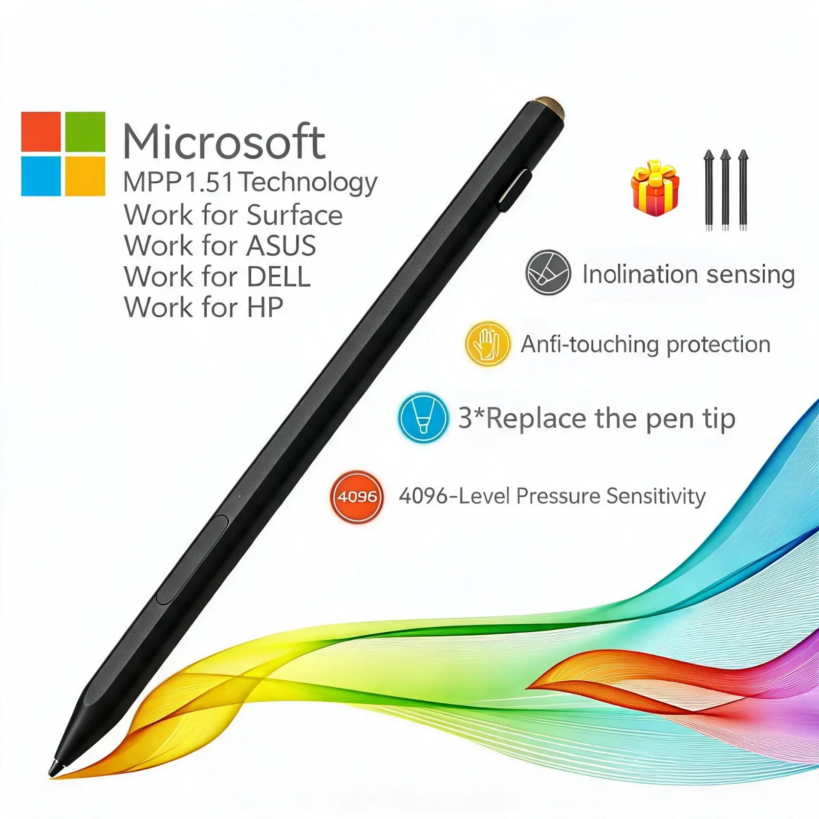 4096 Pressure Sensitivity Stylus Pen for MPP1.51 Microsoft Surface Pro/Book/Laptop/Studio, DELL Latitude, HP ENVY, ASUS ROG Flow