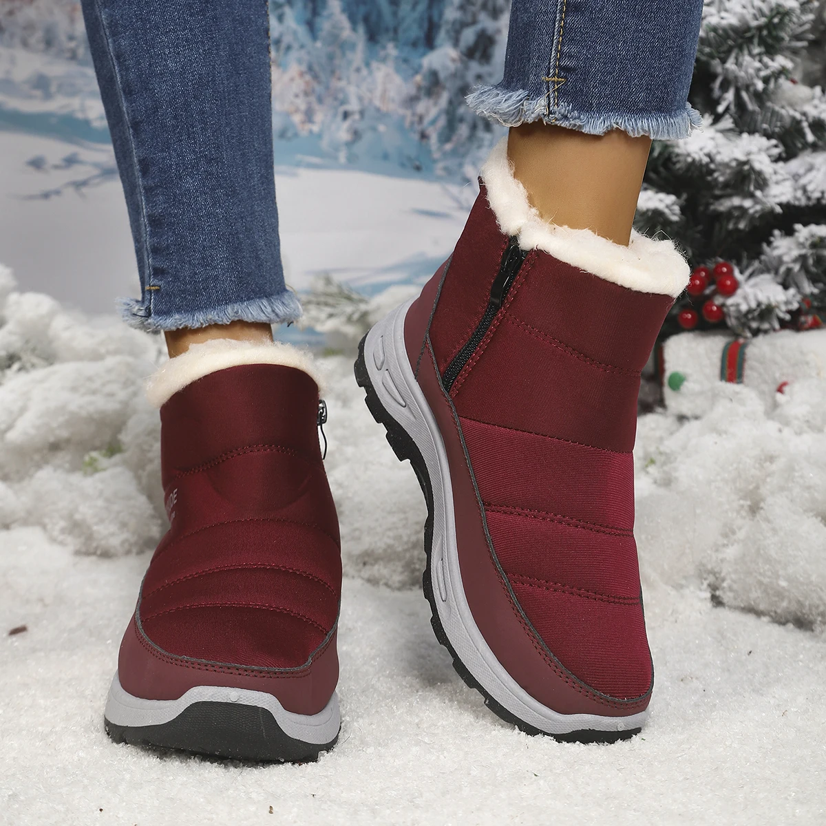 Free Shipping Women Side Zipper Snow Boots Waterproof Upper Thick Fleece Lined Comfort Winter Footwear, Customer Favorite
