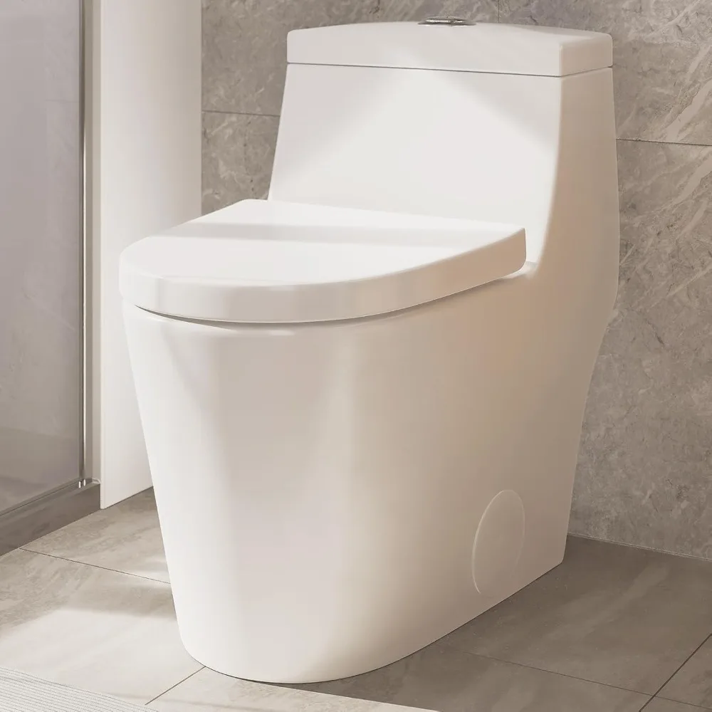 

Elongated One Piece Toilet with Soft Closing Seat, 12'' Rough-In Modern Toilets, 1.28 GPF Dual Flush, Standard Toilet bowl