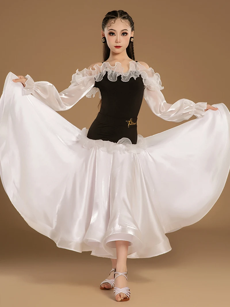 หญิง Stringy ตาข่ายโมเดิร์นเต้นรํา Waltz Art Exam ชุดห้องบอลรูมการแข่งขันการฝึกอบรมชุดมาตรฐานแห่งชาติ Dancewear เครื่องแต่งกาย