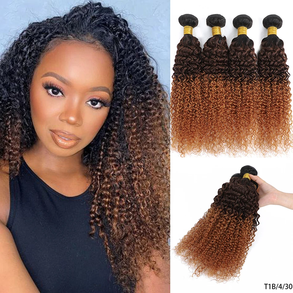 100% Human Hair Burmese Kinky Curly 2/3 Bundles 12A Ombre Curl Bundles Raw Hair Highlight Colored Wet Water Wave Hair Extensions