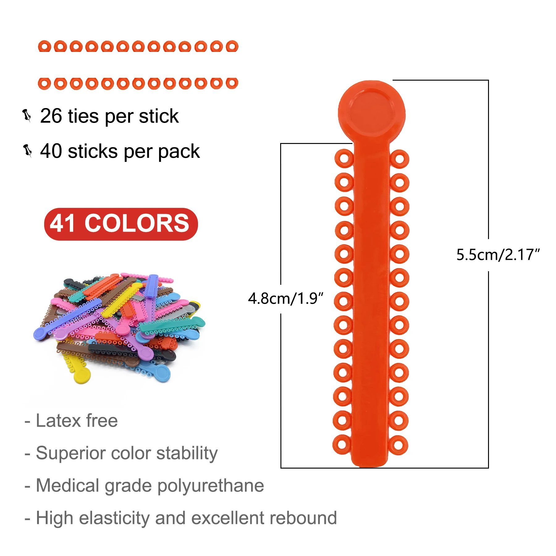 TOMENTY Dental Orthodontic Elastic Ligature Ties  1040pcs/40 Sticks Colorful Bands for Brackets Braces Orthodontics Treatment