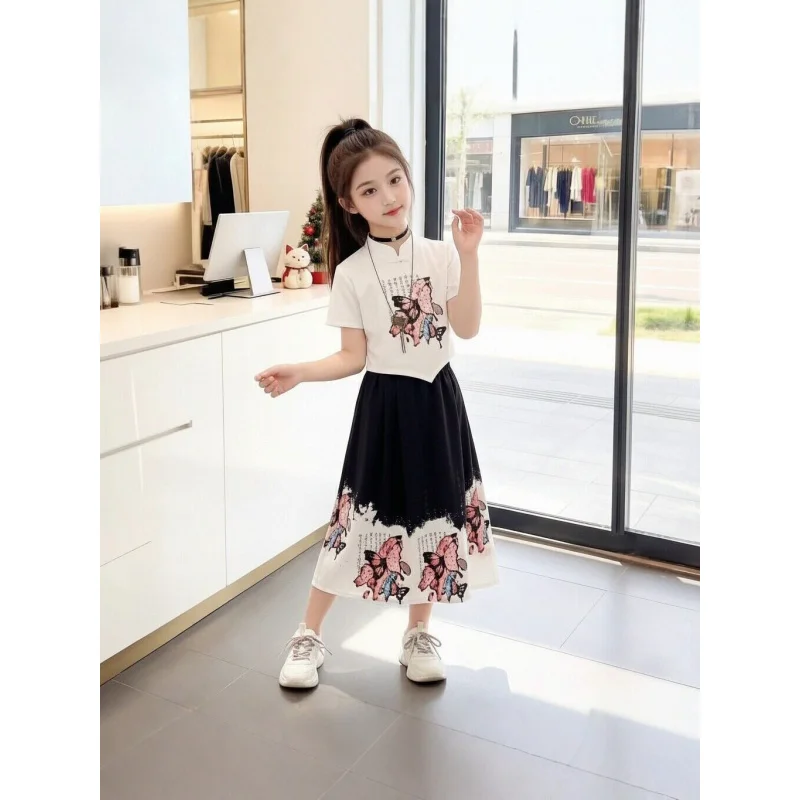 

Girls' New Chinese Style Summer Outfit2026New children's horsehair skirt two-piece set, stylish and trendy