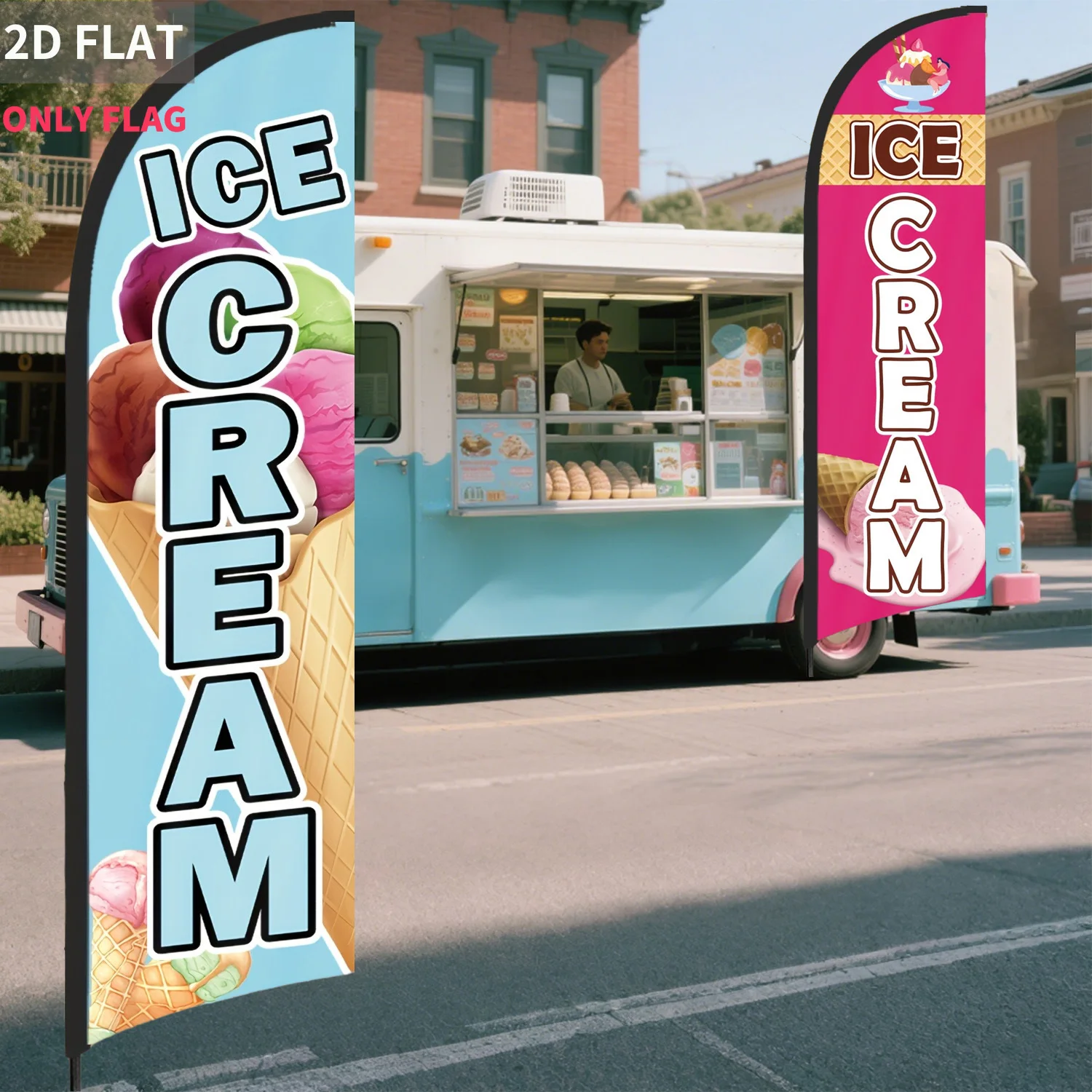 

2D FLAT Ice Cream Feather Flag(Only flag) - Single Sided Durable Polyester Advertising Sign for Ice Cream Stores, Vibrant Color