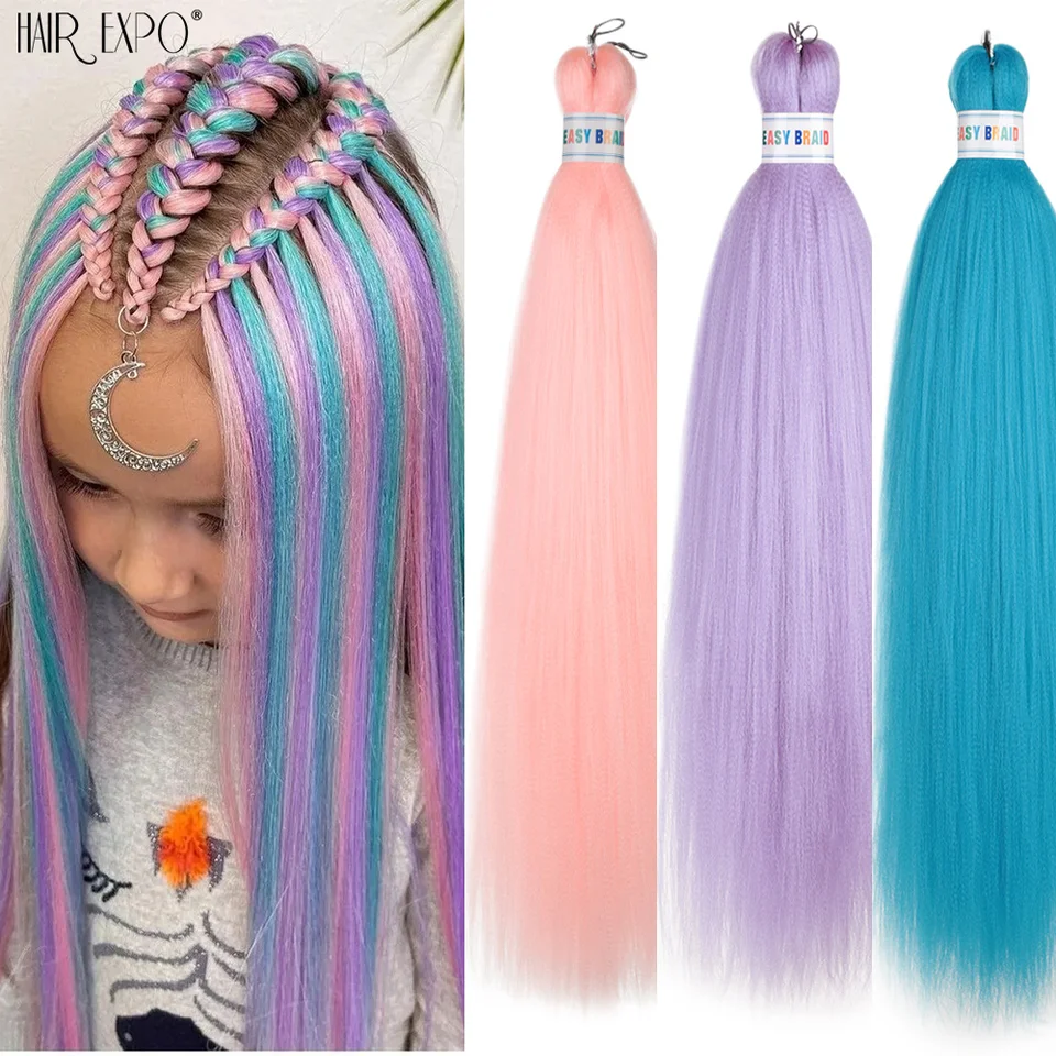 Trenzas fáciles sintéticas de 26 pulgadas, pre-estiradas, coloridas, jumbo, ombre, yaki, largas y lacias
