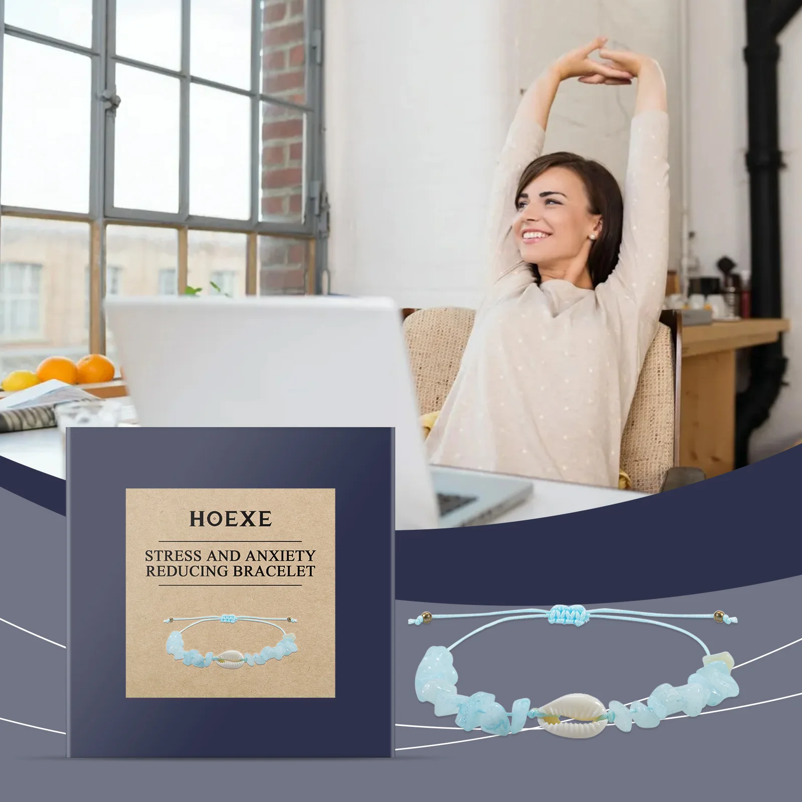 سوار من كريستال الزبرجد، بسيط ومحمول، سوار صدف أزرق بحري منعش، إكسسوار متعدد الاستخدامات.