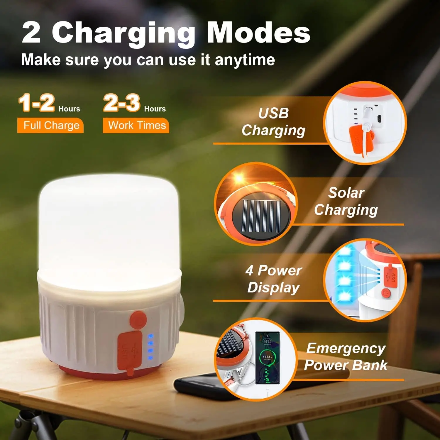 Solar Lamp with Usb Charging Solar LED Camping Lantern Portable Battery Operated Tent Light Bulb Long Lasting Rechargeable Lamp