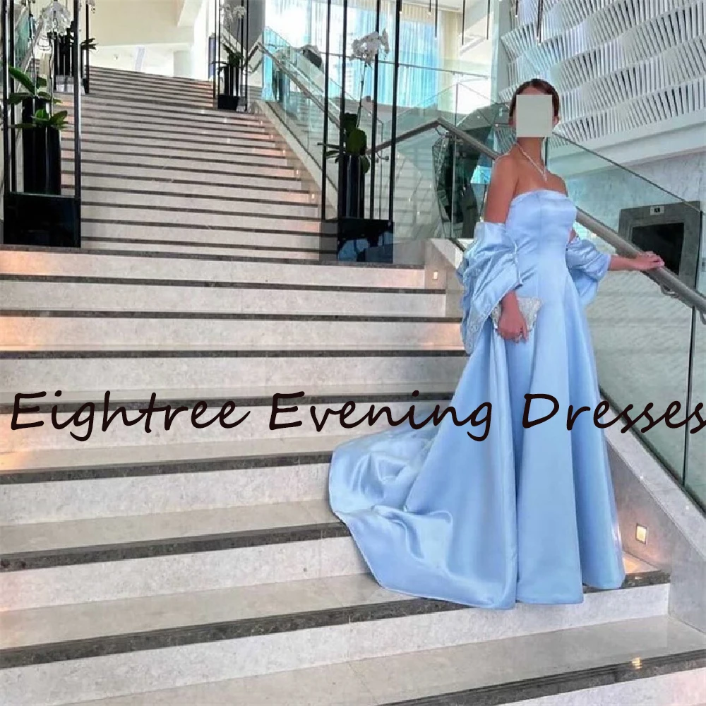 Himmel Blau Lange Trian Liebsten Saudi Arabisch Abendkleid Mit Glänzenden Schal Partei Prom Kleider Dubai Nacht Kleider Vestidos de festa