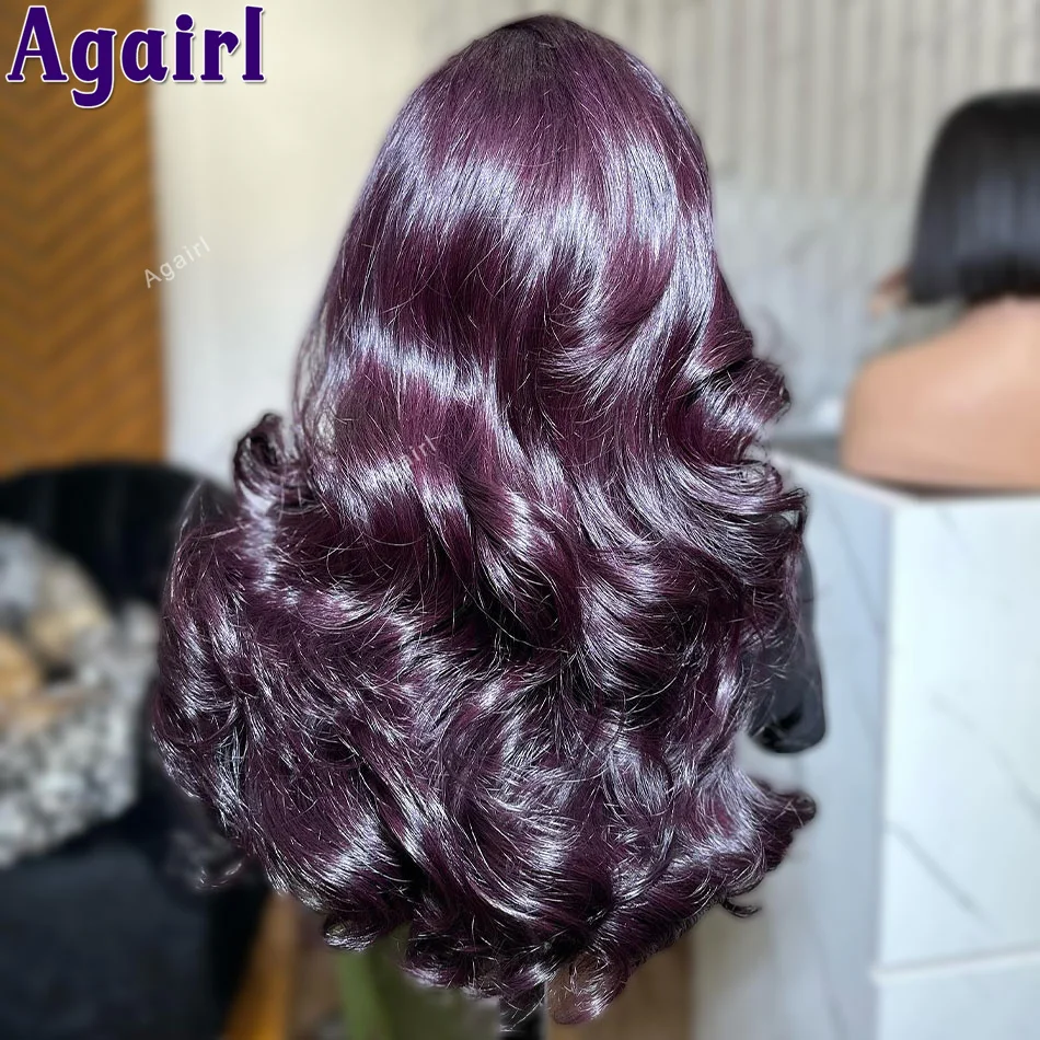 200% Dark Purple With Black Roots 13X6 Lace Front Human Hair Wigs Ready To Go 13X4 Body Wave Lace Frontal Wigs For Black Women