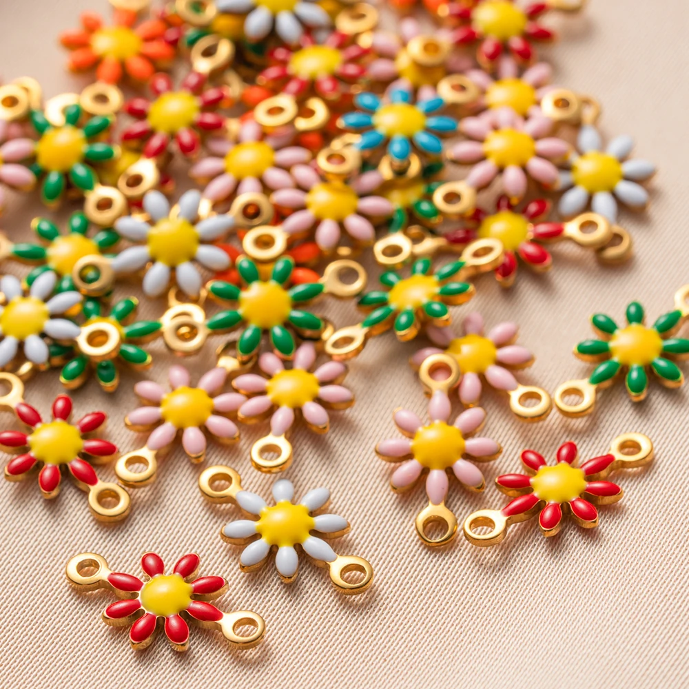 20pcs Stainless Steel 3D Enamel Daisy Charms Pendants Double Hole Connector for DIY Necklace Bracelet Jewelry Making Findings image 2