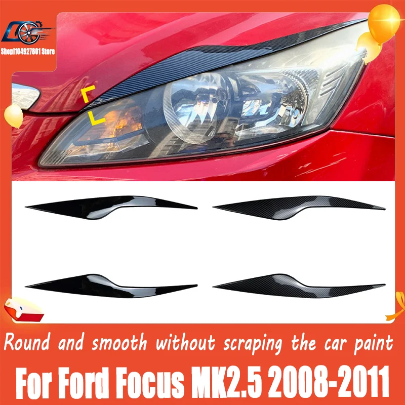 For Ford Focus MK2.5 2008-2011, Headlight Eyebrow Sticker Front Lamp Trim, Sporty Accent, Exterior Modification, Direct Fit.