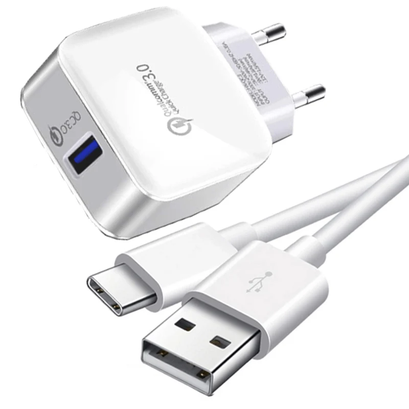

18W 3A Fast Charging Cable Charger Adapter For Samsung Galaxy S20+ S9 S8 A80 A71 A51 A41 A31 A21 Type C USB C Phone Charger