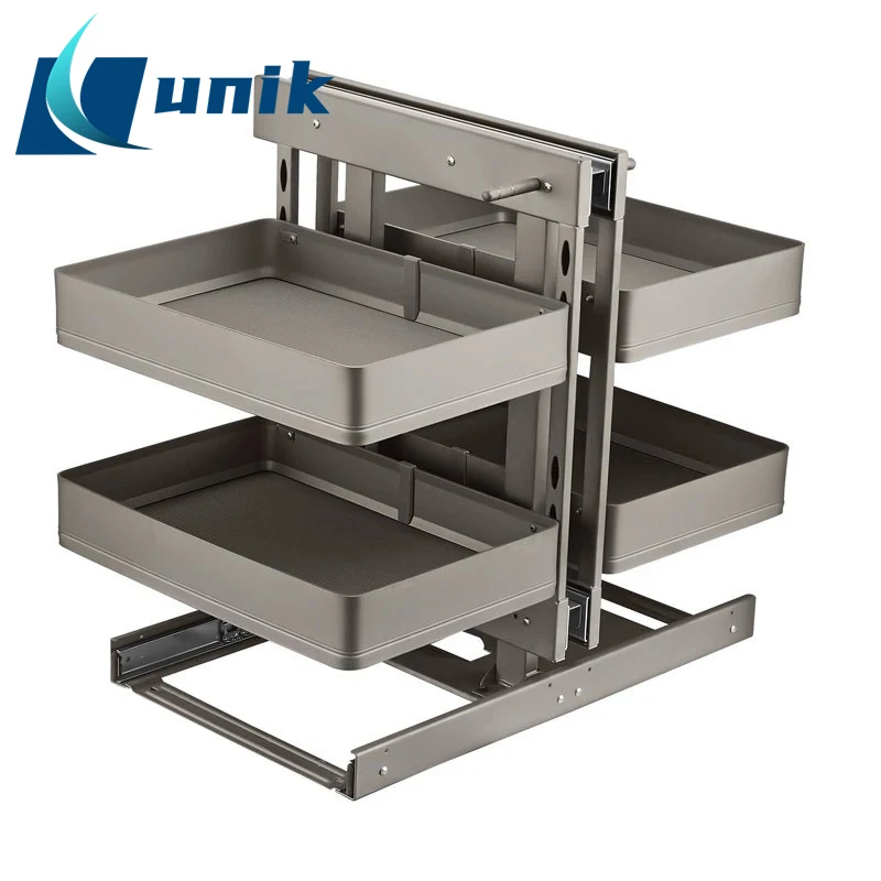 Magic Corner Pull Out Basket Kitchen Cabinet Organizer Double Layer Drawer Style Storage Chrome Finish Soft Close