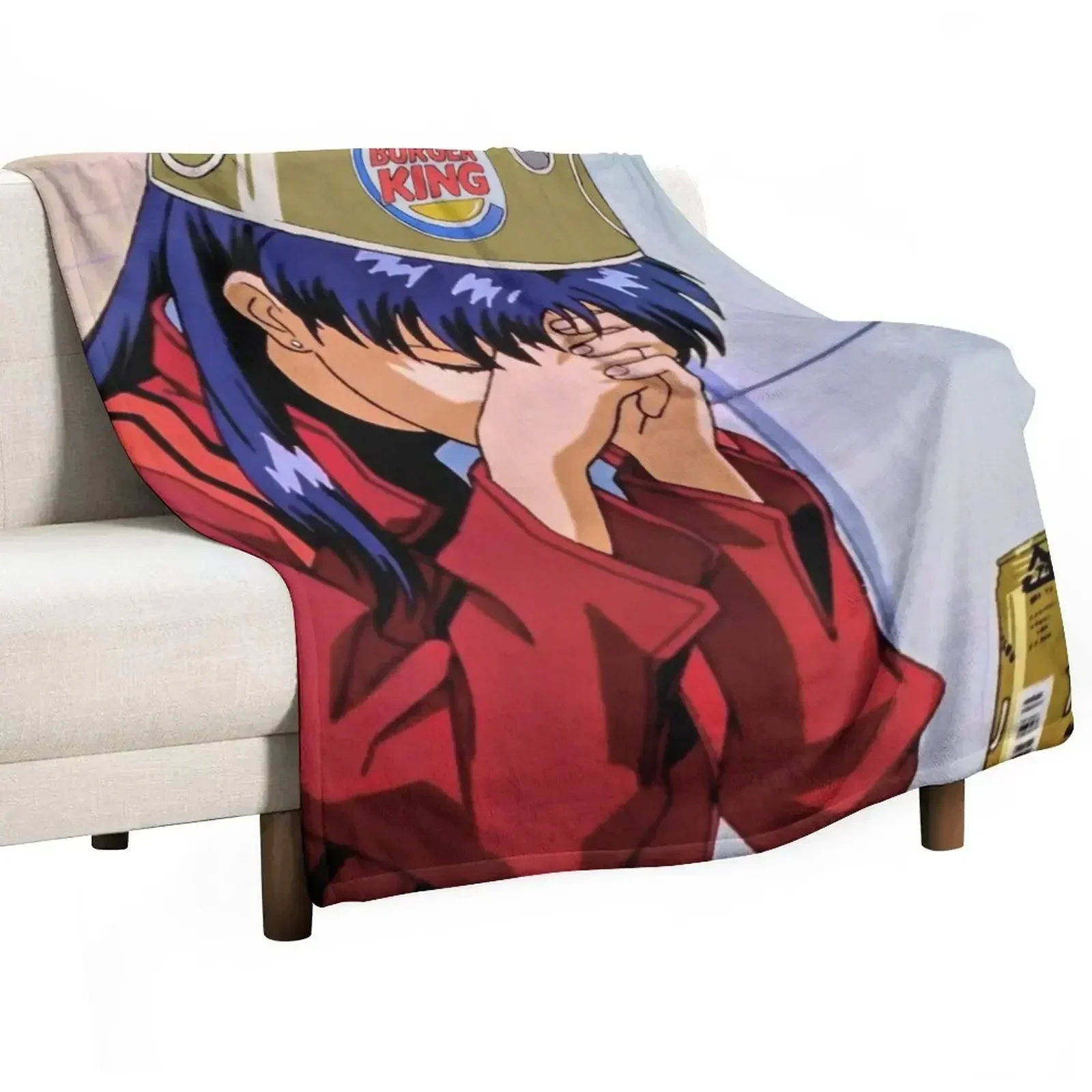 Misato With Crown Throw Blanket Custom Plaid on the sofa manga Blankets