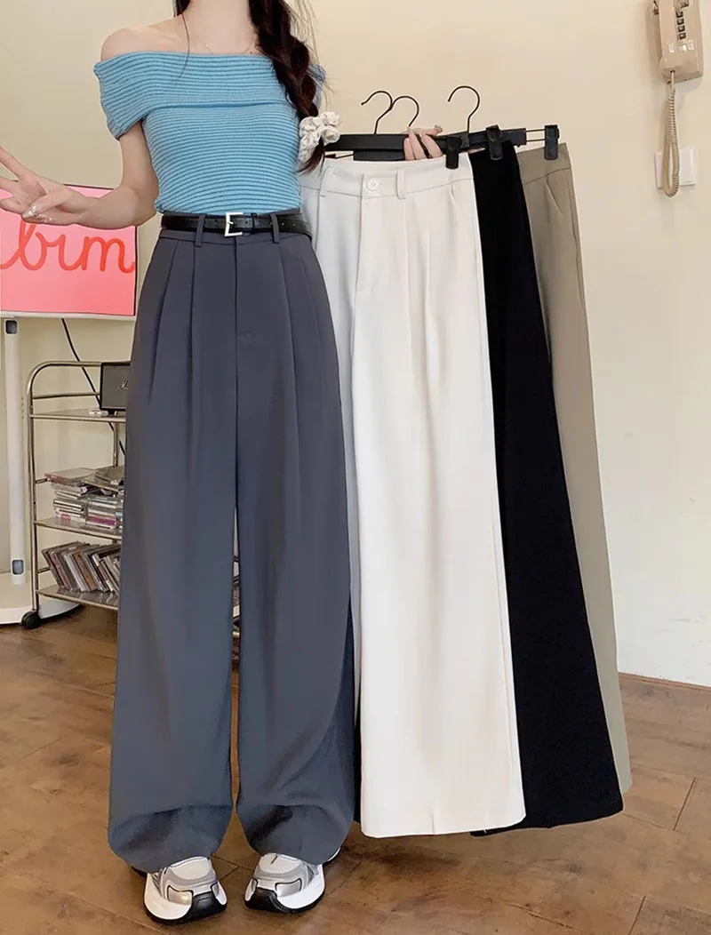 High Waisted Wide Leg Straight Suit Pants For Women's Winter New Commuting Casual Pants Grey Women Long Pants