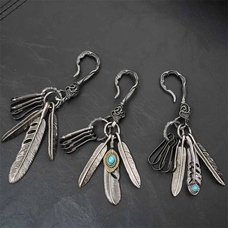 Bohemian Turquoise Fashion pendant Feather Tassel Keychain for Bag Plush Key Chain