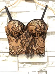 2019 Women Lace Fashion Nightclub Sleeveless Dance Performance Vest High Street Sexy Bustier Crop Tops