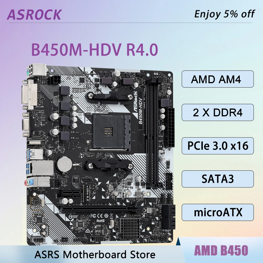 Amd Cpu Ryzen 9 - Placa base AMD B450 ASROCK B450M-HDV