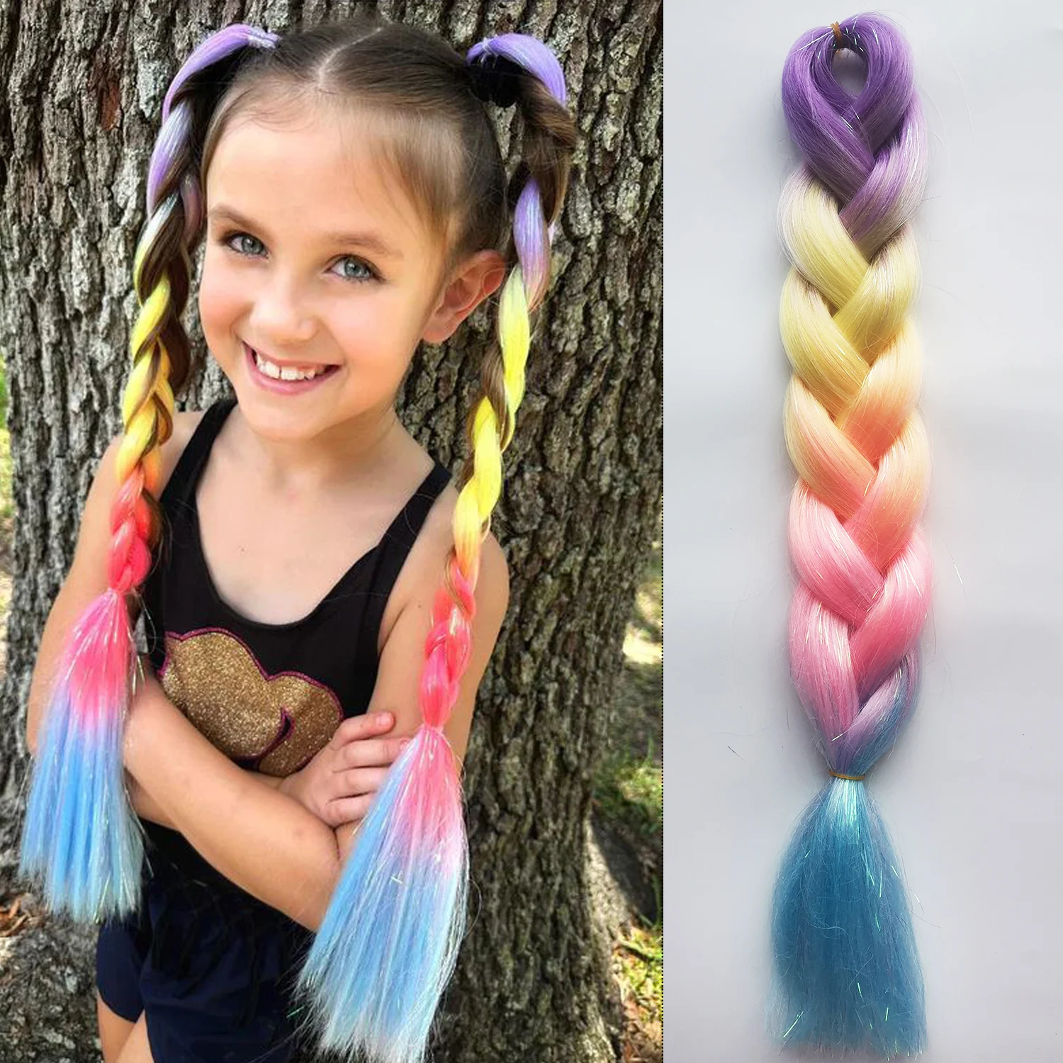 Jumbo Braids Ombre Braiding Hair Add Tinsels Sparkly Braiding Hair Colorful Synthetic Braiding Hair for Women Girls Kids