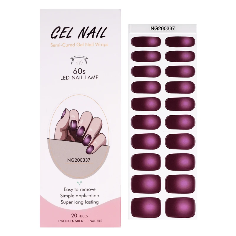 20 punte tinta unita Gel Semi-polimerizzato involucri per unghie Manicure a lunga durata lampada a LED UV bisogno di decalcomanie adesive in Gel per unghie con copertura completa di moda