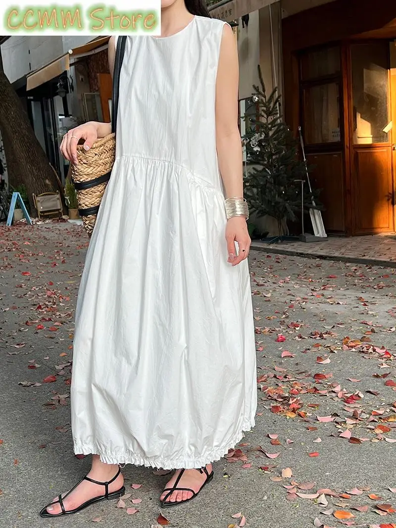 Elegancka sukienka typu tank na lato, luźna, bez rękawów, 100% bawełna, sukienka \"Bud\", Gardenia Biała/Retro Czarna