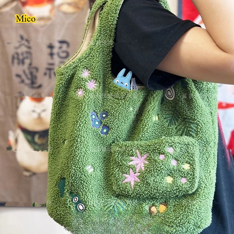 Japanese cartoon cute lamb plush cat daily storage bag embroidered single shoulder handbag