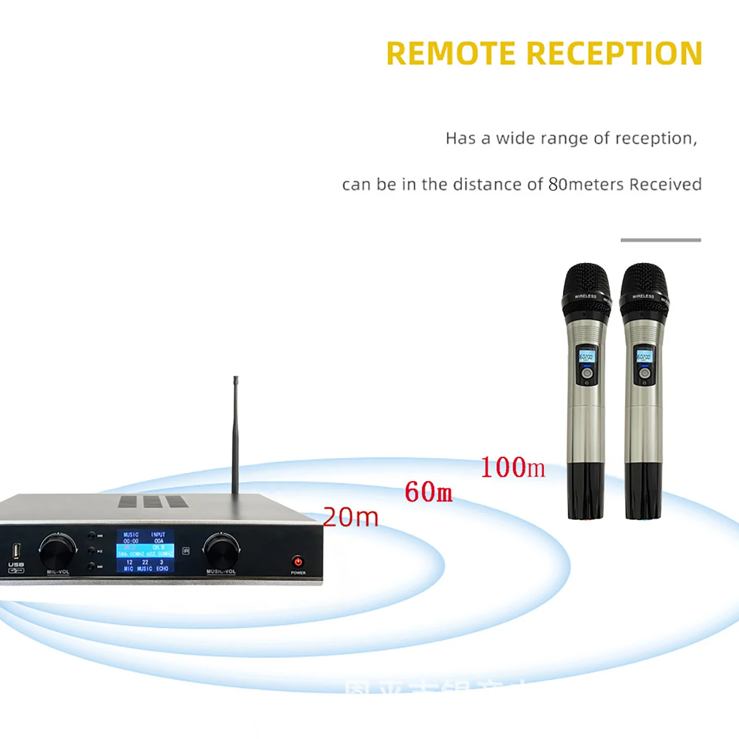 

GAW-L610 Wireless Microphone U-Band One-to-Two Home Handheld Wireless Microphone Dynamic Cardioid Directivity Microphone for KTV