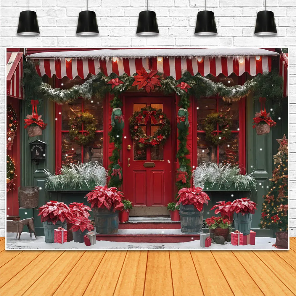 Mocsicka красный Рождественский подарок магазин фон для фотосъемки красная винтажная дверь окно Снежинка венок детский фон для фотостудии реквизит