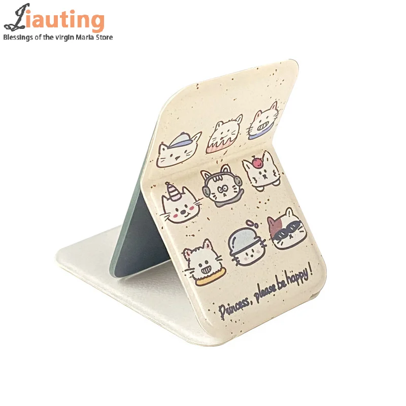 Miroir de maquillage de bureau en cuir PU, couleur unie, Simple, Portable, pliable, Compact, mignon, pour étudiant