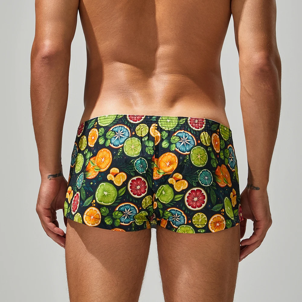 SEOBEAN Men's 100% Cotton Plaid Boxer Briefs Graffiti Pajama Shorts Home Lounge Underwear Male Sleepwear Comfortable Boxers view 2