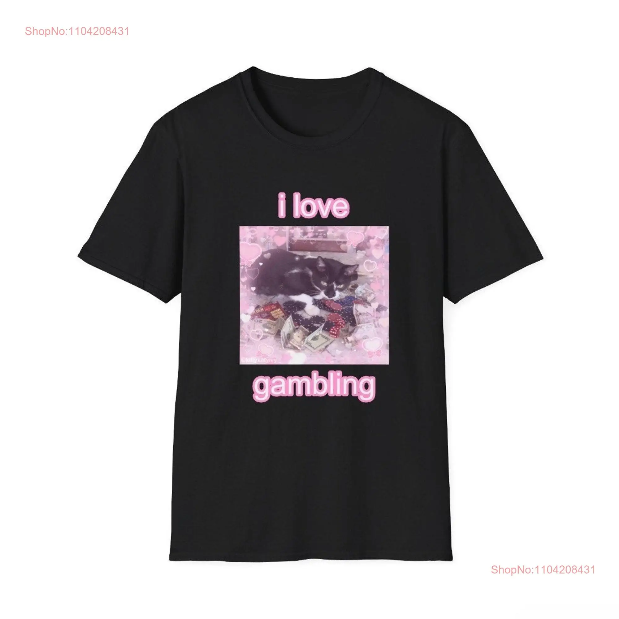 I Love Gambling Design 1 Cute Cat Style T Shirt long or short sleeves