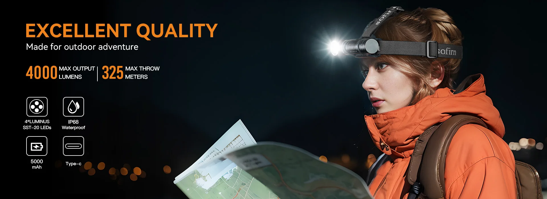 H25LR LED Rechargeable Headlamp USB C with 90 High CRI Bright White Light and 660nm Deep Red Torch