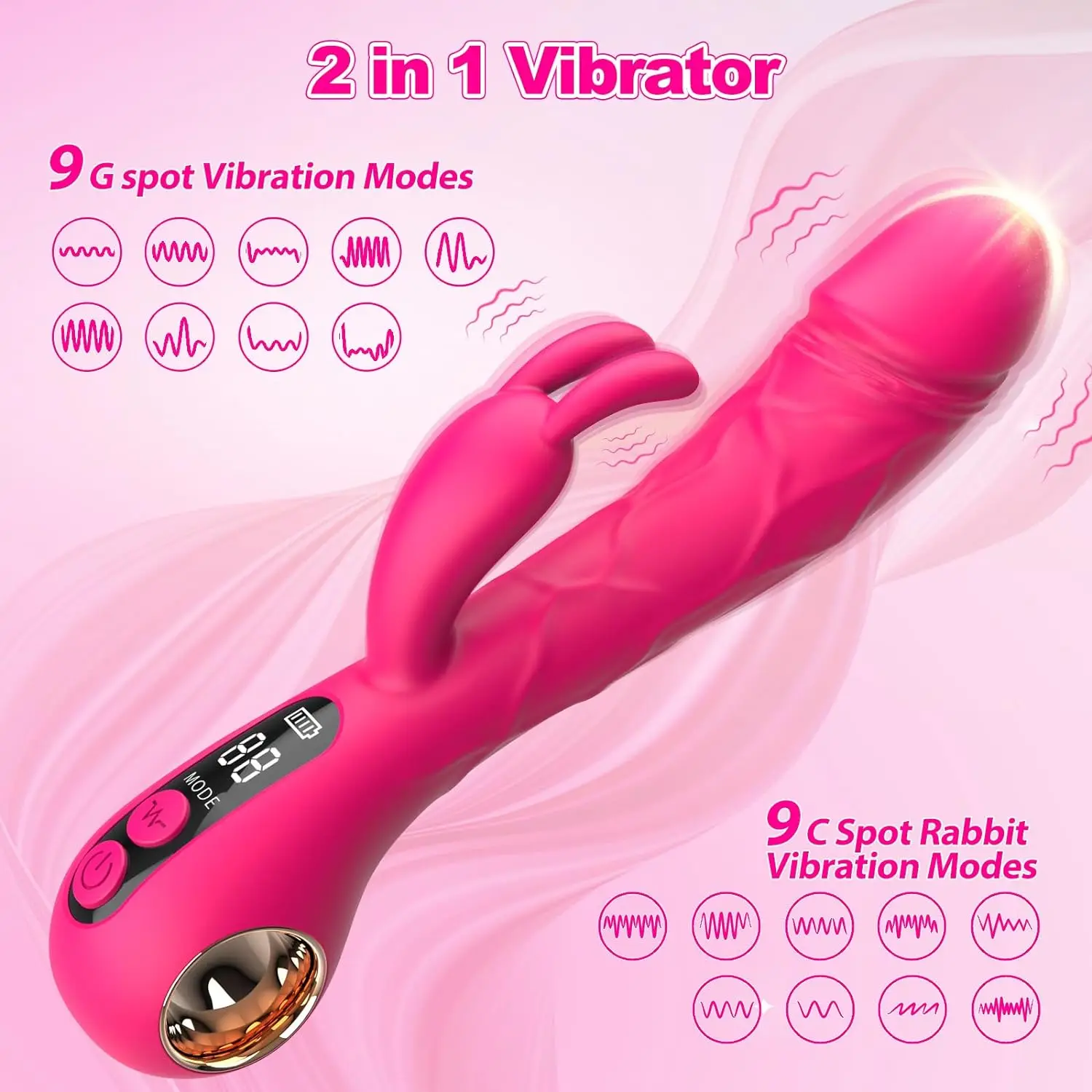 Female lcd display rabbit ear vibrator clitoris nipple gspot tease dildo stimulator vagina masturbator sex toys for women couple